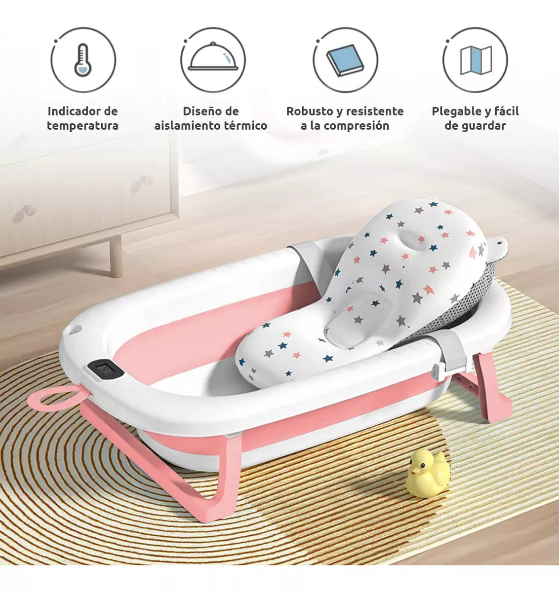 Dulce Girasol- 🛁 Bañera de Bebé Plegable con Cojín Estrellas 🌟